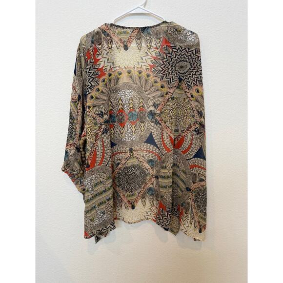 Umgee‎ Boho Feather Print Kimono Pompom Trim Small/Medium - Picture 5 of 5